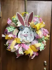 EASTER BUNNY WREATH - HANDMADE DECO MESH WREATH- Welcome Bunny - LARGE 26"