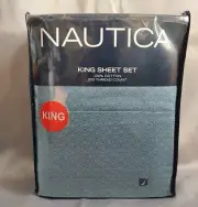 Nautica - 4PC King Sheet Set - Starboard Print - 100% Cotton - 300 TC - NIP