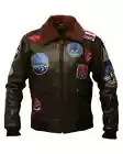 Men Top Gun Pete Maverick Fur Bomber Vintage Flight Leather Jacket FAST SHIPPING
