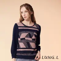 在飛比找Yahoo奇摩購物中心優惠-LUNG.L林佳樺 藍色搭配粉色幾何印花長袖女裝上衣LM70