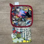 Marvel Spider-Man Retro Comic Book Tea Towel & Hot Pad Set Pot Holder Kitchen