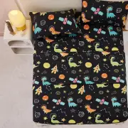 Yibeizi Dinosaur Space Twin Sheets Set for Boys, Kids Cute Planet Printed Microf