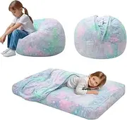 [COMAX] Kids Bean Bag Chair Turn into Beanbag Bed, Unicorn Toddler Bean Chair for Girl Boy Sleeping, Lazy Children Sofa Couch with Filler, Convertible Child Floor Mattress, Colorful Star