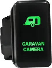 12V 3A ON-OFF Push Switch 8C43G Laser etched CARAVAN CAMERA dual LEDs in GREEN For Toyota Hilux LandCruiser 70 100 Kluger Prado 120 HiAce FJ Cruiser and more