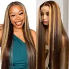 Ombre Highlight Lace Front Wig Human Hair Pre Plucked 4x4 HD Lace Closure Wig...