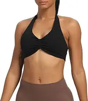 [Aoxjox] Women's Workout Sports Bras Fitness Backless Padded Taylor Scrunch Halter Bra Yoga Crop Tank Top