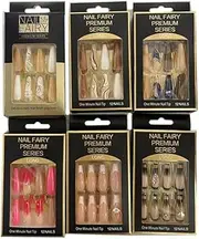[6PK] LYLAC Press-On Nails, 12 Pieces, Long Length with Decorative Designs