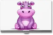 [VFMKT] Slim Metal Business Card Holder Portable Business Card Case Pocket Name Card Holder Cartoon Purple Hippo Wallet for Men Women Office Travel, style, One Size