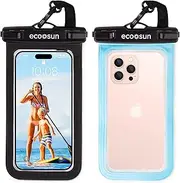 Eco Sun Waterproof Phone Pouch (2-Pack) — Designed in Hawaii — Case Fits All iPhones (incl. 15 Pro Max), Samsung Galaxy S24 & More Black/Blue