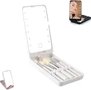 Rotatable LED Makeup Box Folding Mirror, Rechargeable Portable 360° Rotatable LED Makeup Mirror with Foldable Touch Screen, Adjustable Brightness (White)