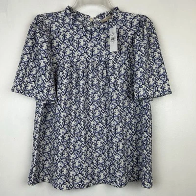 Loft Top Womans S Blouse Floral Blue Boho Flowy Casual Business Peasant New