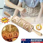 Christmas Wooden Embossing Rolling Pin Engraved Baking Cookies Cake Roller VH