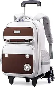 [Yumenam] Kids Backpack 6 Wheels Trolley Bag - School Bags for Girls Boys Children's Backpack Rolling Backpack Primary/Secondary School Backpack Back Bookbags with Night Reflection