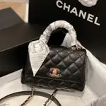 全新真品 CHANEL 黑色 荔枝皮 金鍊 迷你 黑提把 COCO HANDLE包 AS2215