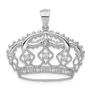 Solid 14k White Gold Simulated CZ Crown Pendant