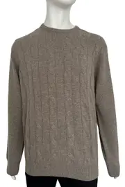 Ansett Mouse Brown Cashmere Merino Wool Cable Knit Crew Neck Jumper