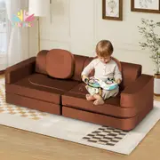 Playpals 12PCS Modular Kids Play Sofa Couch Inspiring Child Creativity Brown