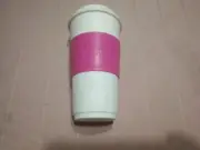 16 oz BPA FREE Reusable Hot Cup Microwave Dishwasher Safe White With Pink