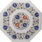 12'' antique white Marble side Center Table Top multi Stone Inlay malachite w7