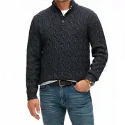 Men's Superdry Cable Button Neck Jumper Darkest Navy 49P Xxx-large