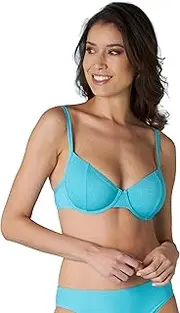 [Lovable] Women's Plain Lurex Underwired Bra Two Piece Bikini, Coral
