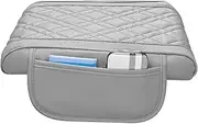 Armrest Storage Box Cushion for Car PU Center Console Cover with Side Pocket Elastic Band Auto Armrest Pad Elbow Wrist Rest Support