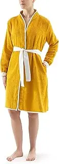[Top Towel] Lady Women's Bathrobe 100% Cotton Terry Cloth 500 g/m² with Belt, Inner Pockets, Half-Height Collar, Adjustable Sleeves, Quick-Drying, Machine Washable at 30 °C