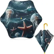 [ODAWA] Umbrella with Handle Starry Night Underwater World Kid Umbrella, Windproof UV Protection Classic Stick Umbrellas