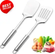 Stainless Steel Spatula Set, 2 Pcs, Slotted & Solid Turner, Heat Resistant