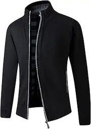 [Gsywaipei] Men's Stand Collar Knit Jacket Zip Up Slim Fit Knitted Sweater Coat Winter Thick Wool Male Knits Sweaters Cardigan, Black, M