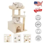Durable Scratching & Climbing Cat Tree - 29" Beige Playground for Small Cats