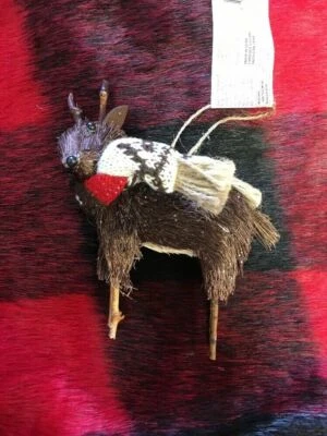 Woodland Christmas Tree Ornaments Wood Straw Rustic Cabin Lodge Farmhouse Decor
