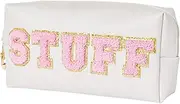 Burskit Preppy Patch Stuff Portable Makeup Bag Bulk Pu Leather Cosmetic Bag Waterproof Travel Organizer Zipper Pouch Storage Purse for Women Girls Gift, HZB-JS-stuff-1, ZJ2463, Burskit Preppy Patch