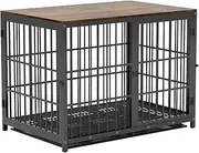 BingoPaw Wooden Dog Crate Indoor: 42inch Furniture Style Extra Large Pet Cage Pet Kennel End Table with Three Doors and Removable Tray for Large Dogs Black