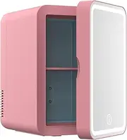Yopower 8L Mini Beauty Fridge with LED Mirror - 3-Level Lighting, Cooling/Warming Cosmetic & Drink Storage, Pink