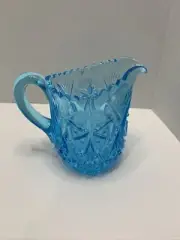 Vintage Kemble Pressed Glass Blue Creamer Pitcher Stunning