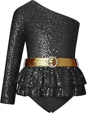 [iiniim] Leotards for Girls Gymnastics Ballet Dance Unitards Long Sleeve Sports Bodysuit Sequins Jumpsuit Activewear