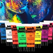 Bowitzki UV Neon Face Body Paint 8 Tubes 0.34oz Liquid Kit Black Light Glow in The Dark Makeup Set Fluorescent Painting for Adults Kids Music Festivals Party Halloween Christmas