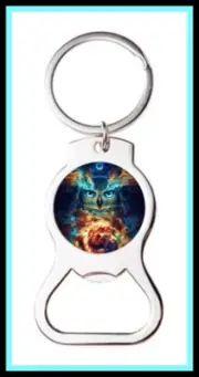 GALAXY OWL SCI FI CUSTOM BOTTLE OPENER KEYCHAIN KEY RING - STOCKING STUFFER GIFT