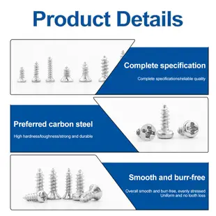 NINDEJIN 鍍鎳十字槽沉頭自攻螺絲批發 KA 平頭 PA 圓頭自攻螺絲601pcs 小螺絲釘M1-M1.7