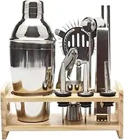 12 pcs Cocktail Shaker Set - Bartender Kit with Bamboo Stand, Perfect Bar Set for Home Bar with All Essential Bar Tools