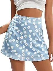 [Generic] Mini Short Skirt Women's Casual Floral Print Satin Silk High Waist Zipper