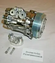 Chrome Mini AC Compressor Sanden SD-7 Style Serpentine Pulley With A/C Manifold