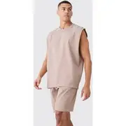 Mens Mocha Pleated vest And Short Set