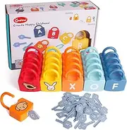 Dinhon ABC Learning Lock Educational Letter Combination-with 26 Locks, 26 Keys Montessori Preschool Alphabet Learning Game Early Education Toys