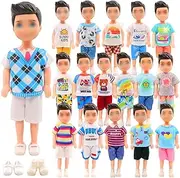 Miunana 12 PCS 5.3 Inch Chelsea Boy Doll Clothes for 6 Inch Boy Doll Top and Pants Handmade Casual Wear 10 Sets Fashion Outfit for 4-6 Inch Mini Boy Doll Clothes and Accessories with 2 Pairs of Shoes