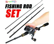 Fishing Rod and Reel Set Portable Fishing Pole Carbon with Reel for Freshwater Saltwater Fishing