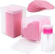 ZCDPFCBD 400PCS Lint Free Nail Wipes,1 Pull-Down Pump Dispenser Bottle, Super Absorbent Soft Non-Woven Eyelash Glue Wipes,Lash Extensions Glue Cleaning Wipes Nail Salon Supplies (Pink)
