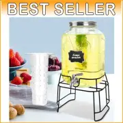 Transparent Glass Beverage Dispenser with Stand & Chalkboard Label - 2 Gallons