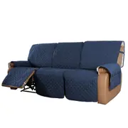 Recliner Sofa Cover with Pocket, Slipcovers Reversible Washable Elastic Adjustable Strap for home(3 Seater,Navy）